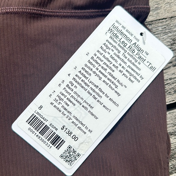 Lululemon Align Ribbed High-Rise Wide-Leg Pant Tall espresso size 8 NWT - Picture 3 of 6
